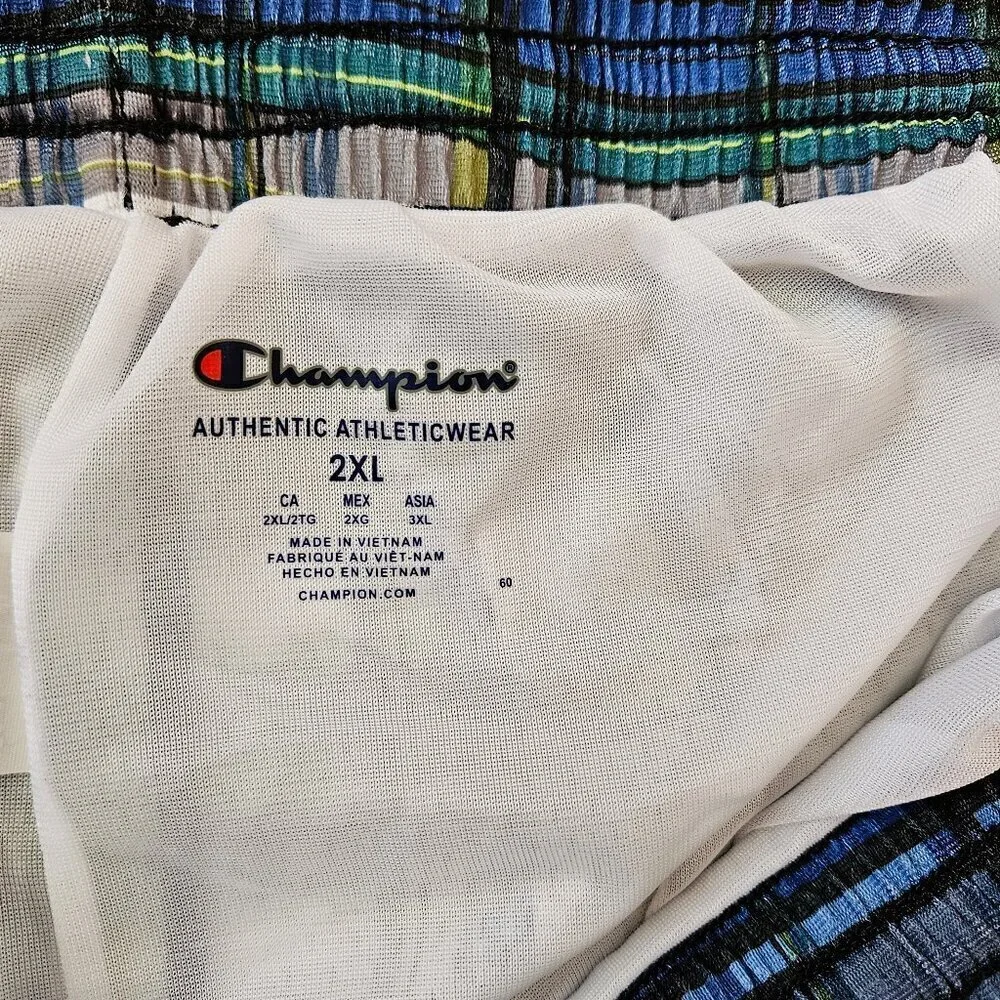 Champion Men's Blue and White Casual Checked Swim Trunks Size 2XL